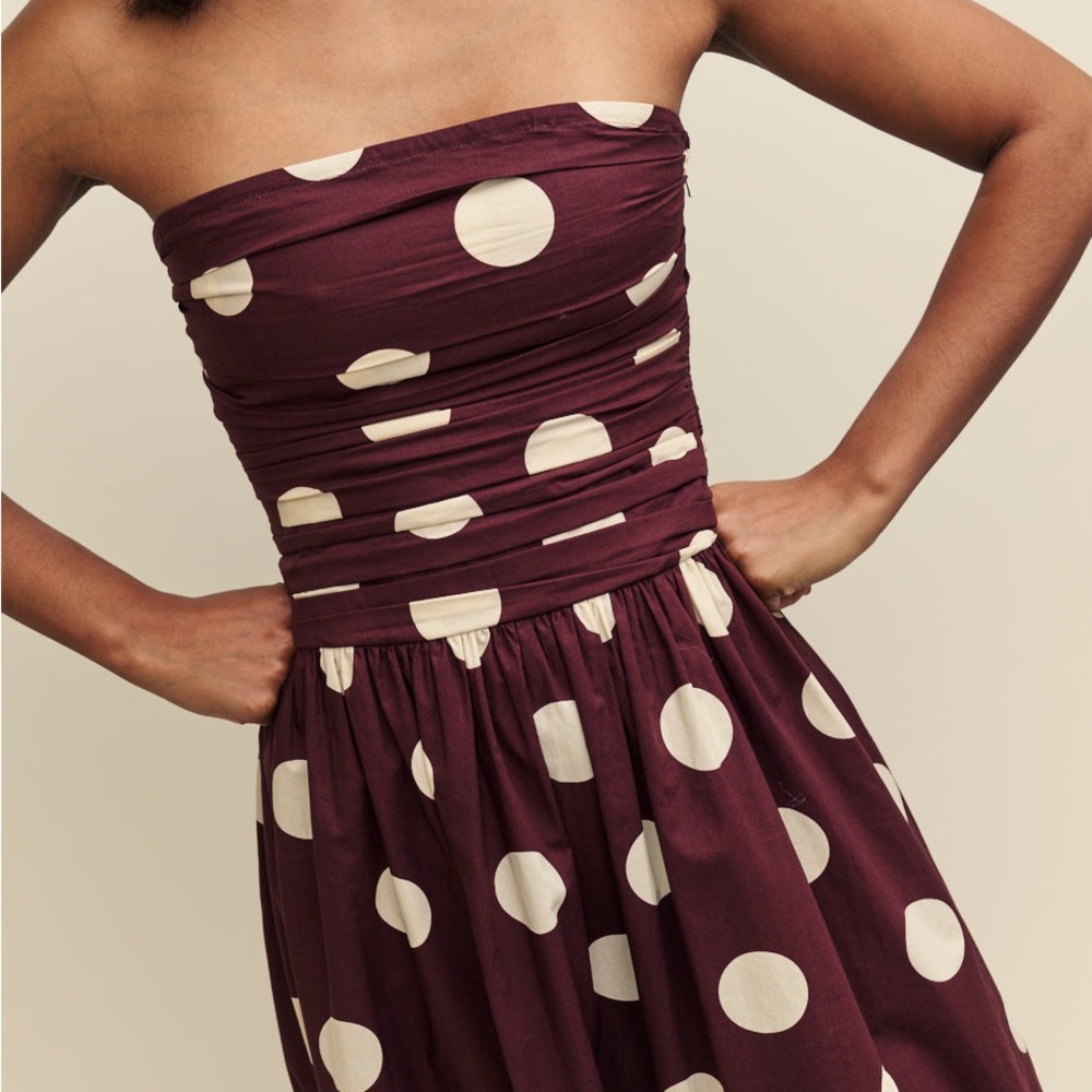 Nobody’s Child Brown Spot Print Bandeau Felicity Midi Dress - Polka Dot - Picture 2 of 8